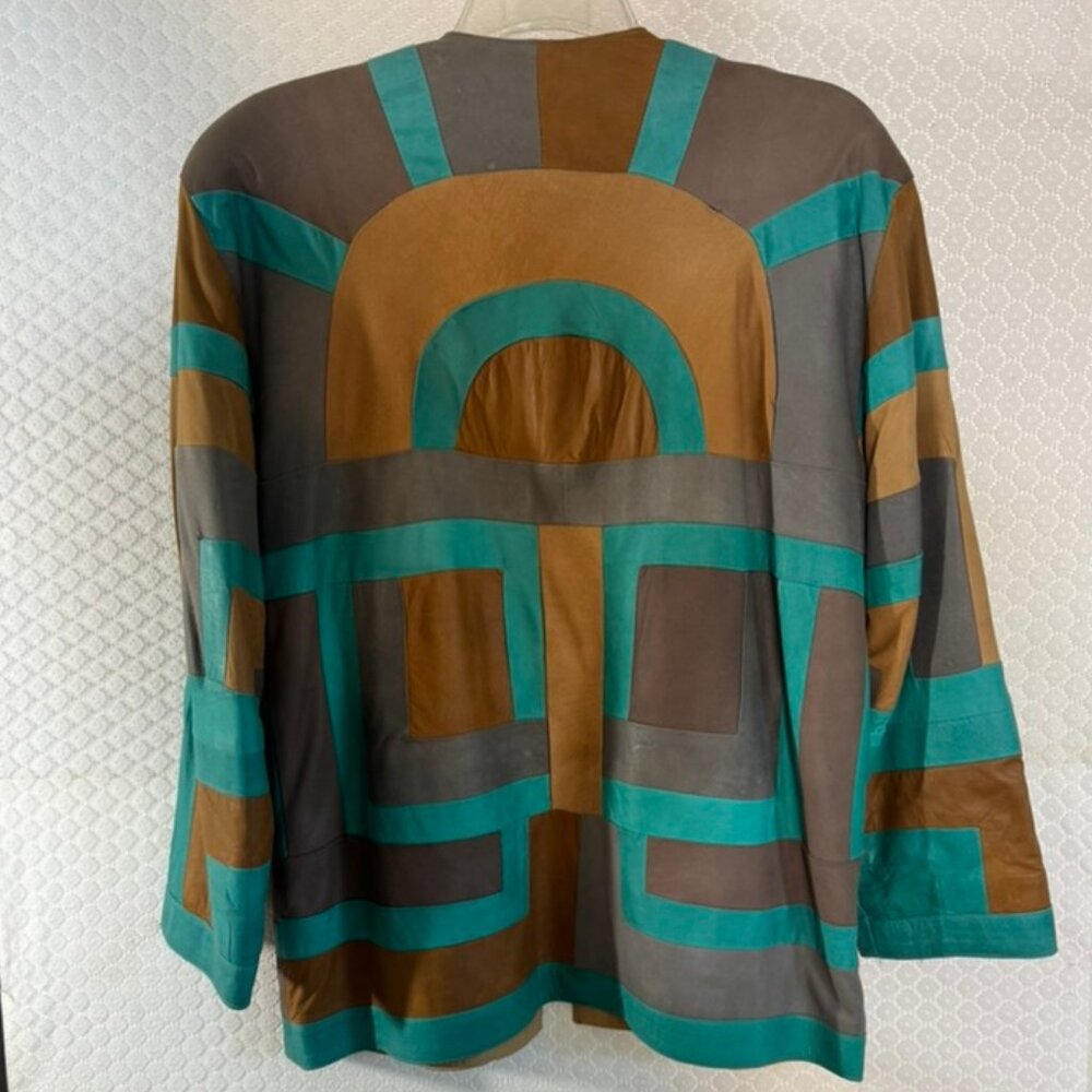 Vtg Gianni Geometric Design Patchwork Button Up L… - image 6